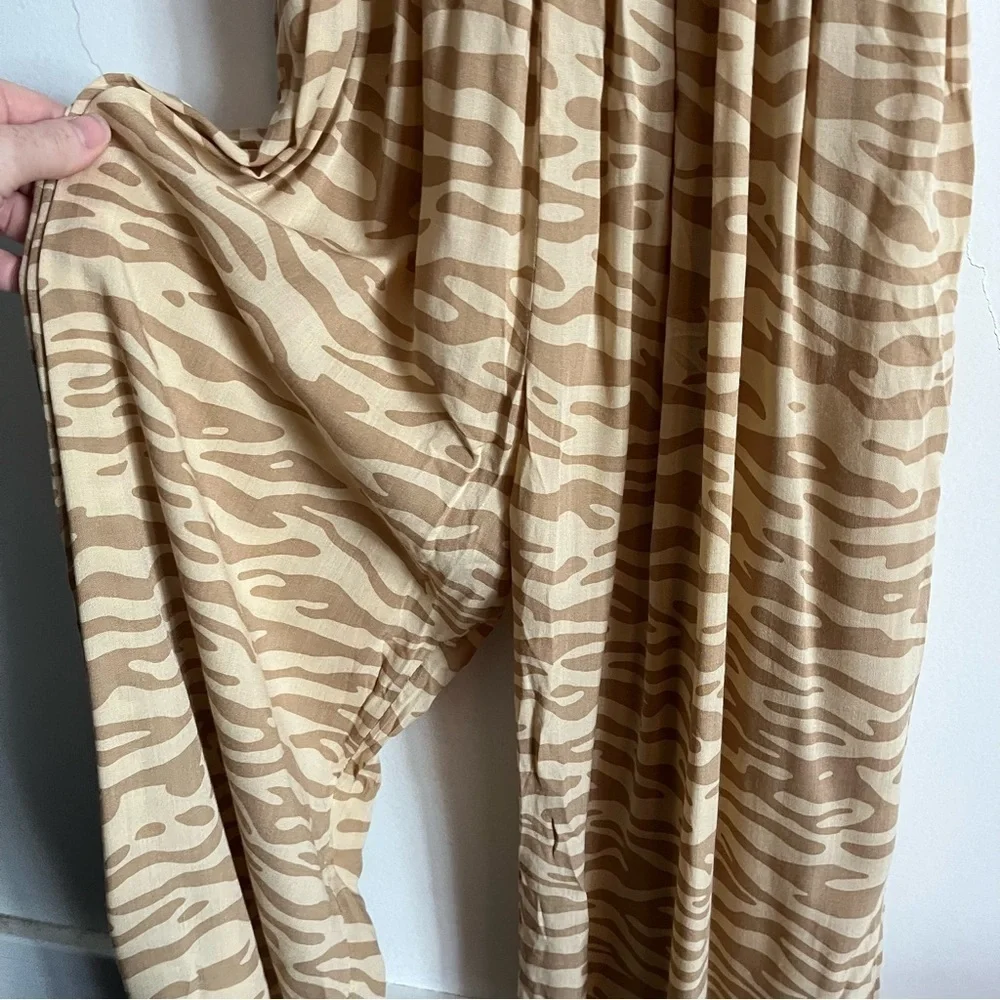 Tiare Hawaii • NWT Brown Tan Animal Stripe Smocked Jumpsuit